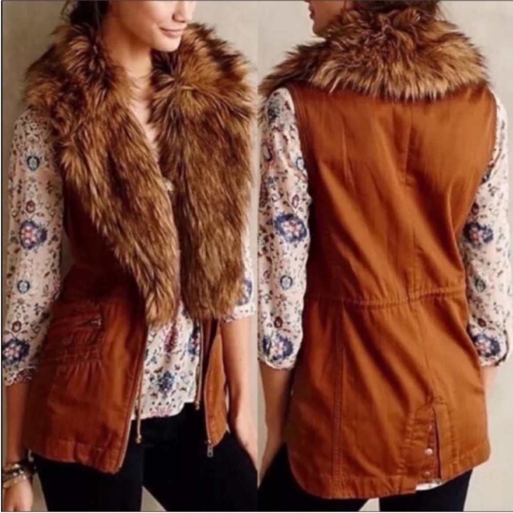 ANTHROPOLOGIE HEI HEI FAUX FUR REMOVABLE COLLAR CARGO VEST SIZE MEDIUM